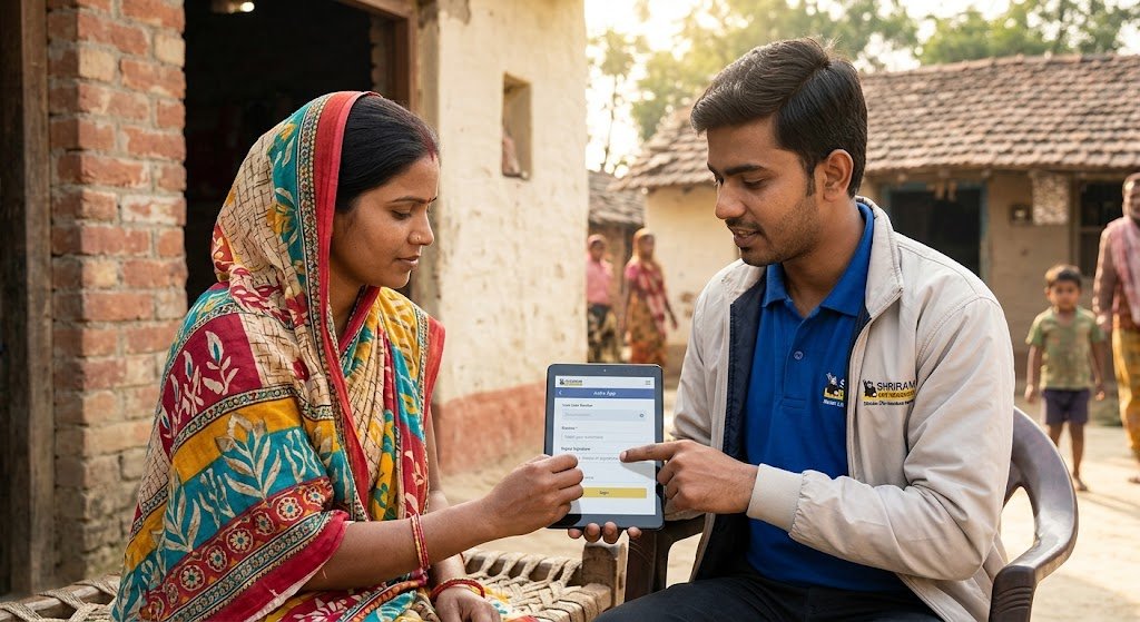 A New Dawn for Financial Inclusion: How Tech Innovation & Rural Penetration Are Transforming Life Insurance in India 2 Tag Shriram Life Insurance agent using the AI-powered Astra mobile app for instant paperless policy issuance in rural India